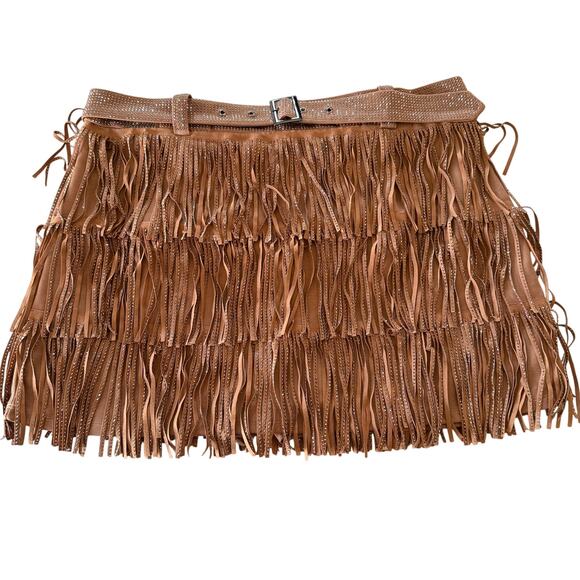 NYLON apparel Western Cowgirl Studded Sparkly Faux Suede Fringe Skirt W/Belt 3XL - Picture 2 of 8